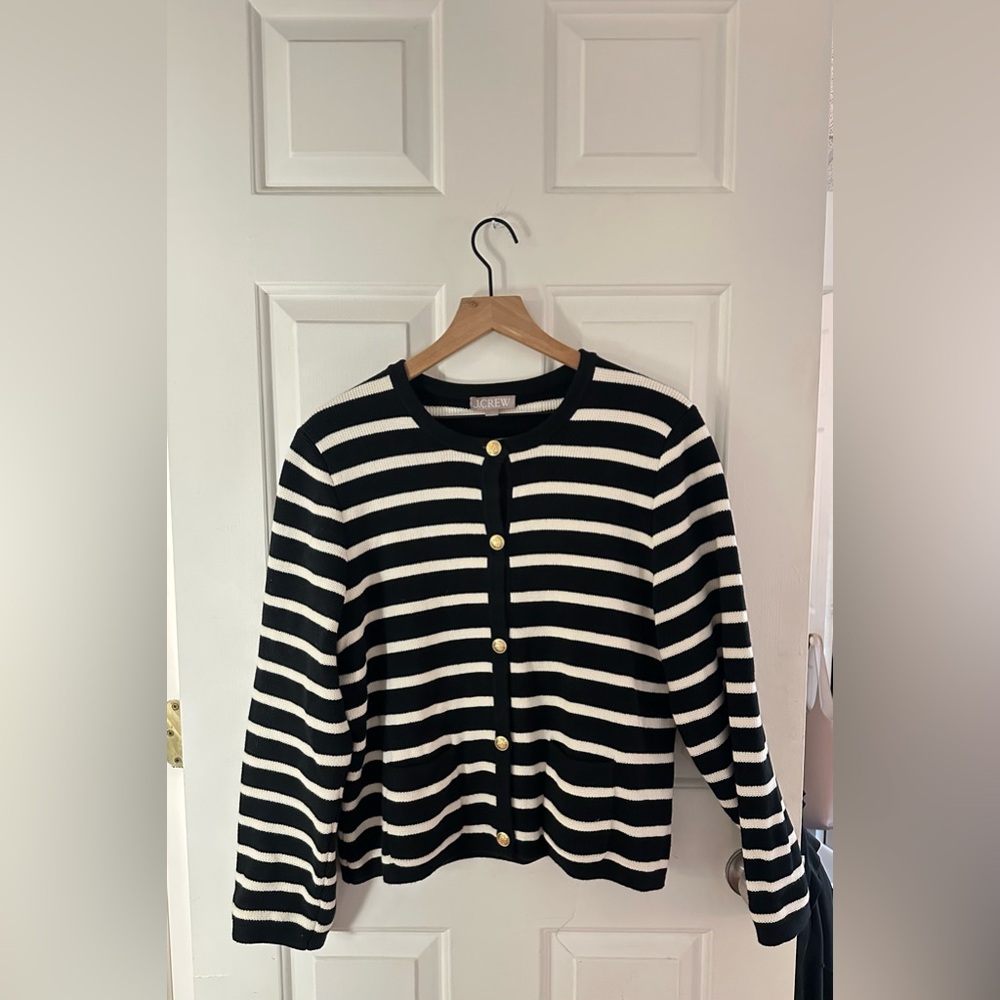 J. Crew Women's Black and White Striped Cardigan